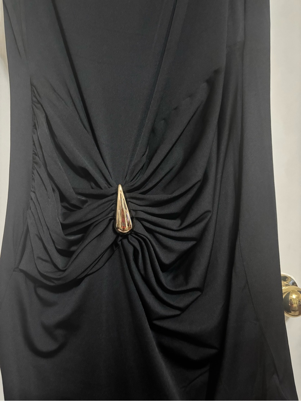 MICAS Sleeveless Black Midi Dress with Gold Teardrop Accents - Picture 3 of 5